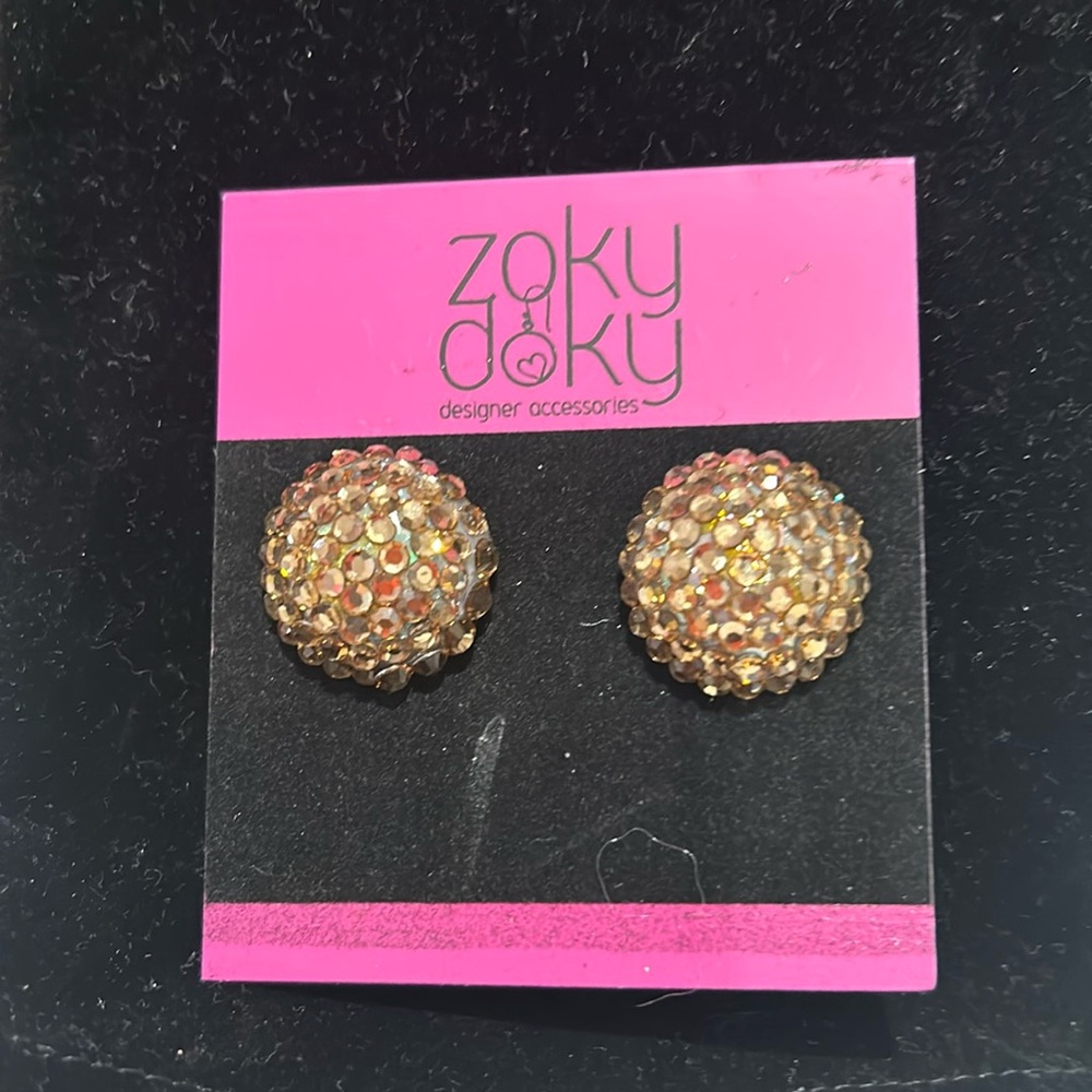 Light Colorado Gold Crystal Domed Button Earrings-Boutique